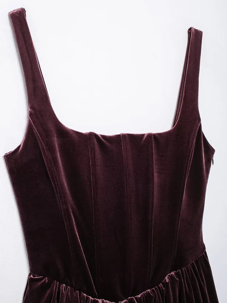 Willshela Women Fashion Wine Red Backless Side Zipper Pleated Mini Dress Vintage Straps Square Collar Female Chic Lady Dresses