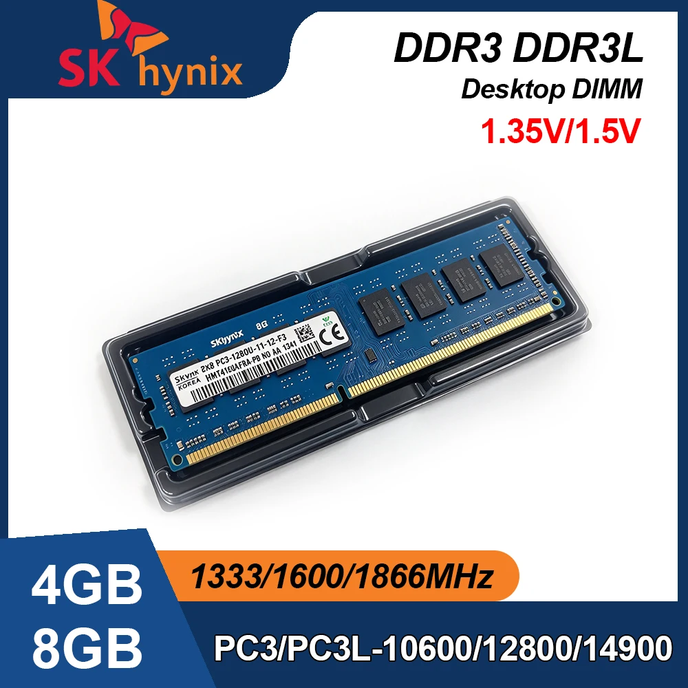 Memória RAM SK Hynix DDR3 DDR3L 4GB 8GB 16GB 1333 1600 1866MHz para Desktop 1.5V 1.35V PC3L-12800 14900 Non-ECC UDIMM