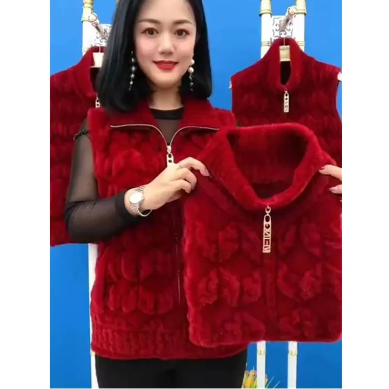 Imitation Mink Fur Coat Vest Female Autumn Winter Thick Warm Mother Wear Double -Sided Loose Zipper Waistcoat Jacket Womens 2634