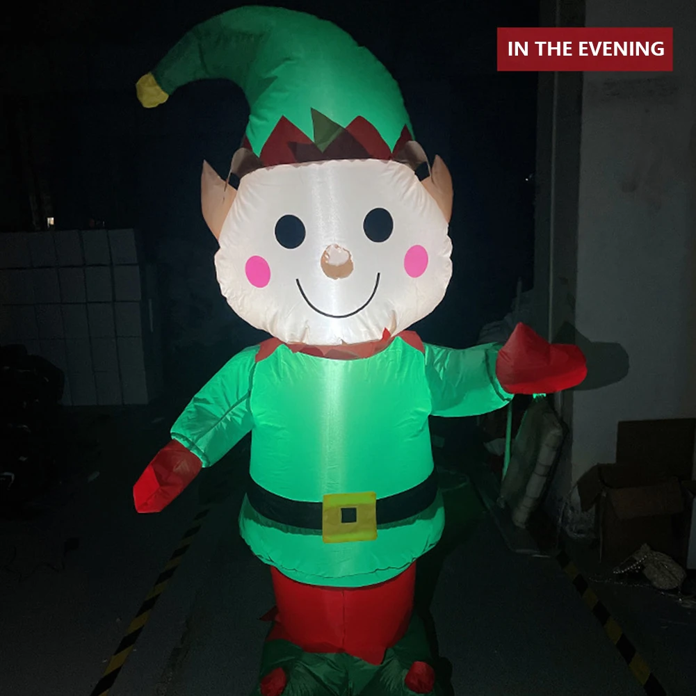 Christmas Decoration 1.5M Inflatable Elf LED Light Cartoon Giant Elf Lamp Birthday Festive Atmosphere Garden Lawn Porch Decor