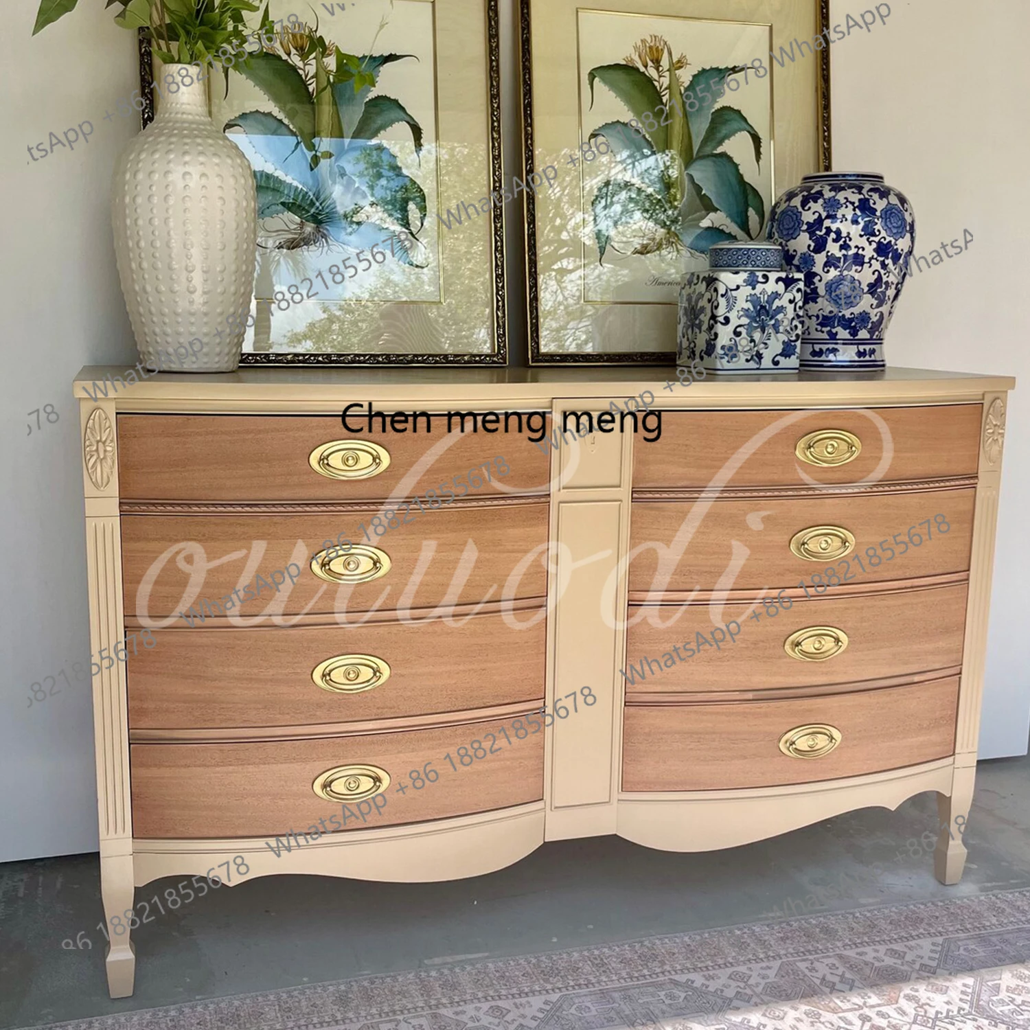 

French contrasting color chest, living room eight-bucket storage, American bedroom, bedside engraved chest of drawers