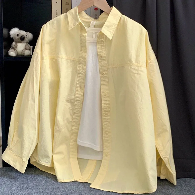 Pure Cotton Shirts for Women Solid Color Loose All-match Casual Blouse Coat Female Long Sleeve Single-breasted Cardigan Shirt