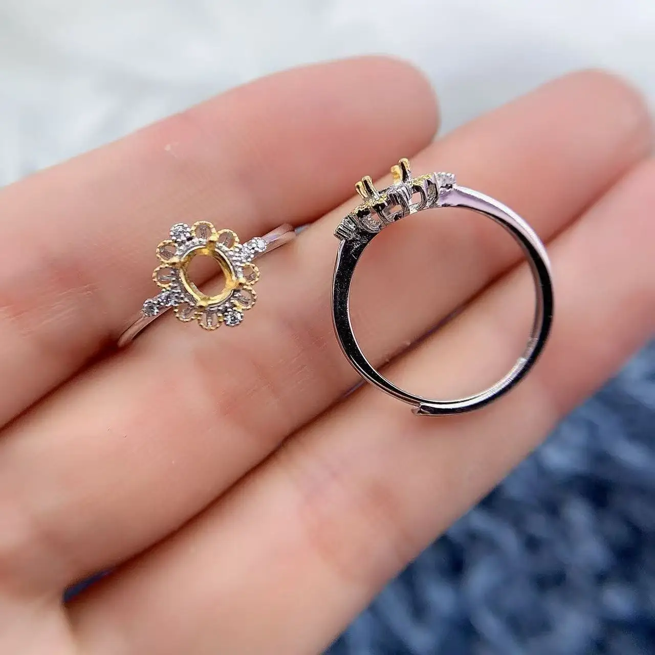 MeiBaPJ البطانة البيضاوي 4*5 مللي متر حجر امرأة حلقة مفتوحة الإعداد لتقوم بها بنفسك S925 الفضة النقية موضة الهدايا الأصلية غرامة حلية المجوهرات تاجر الجملة