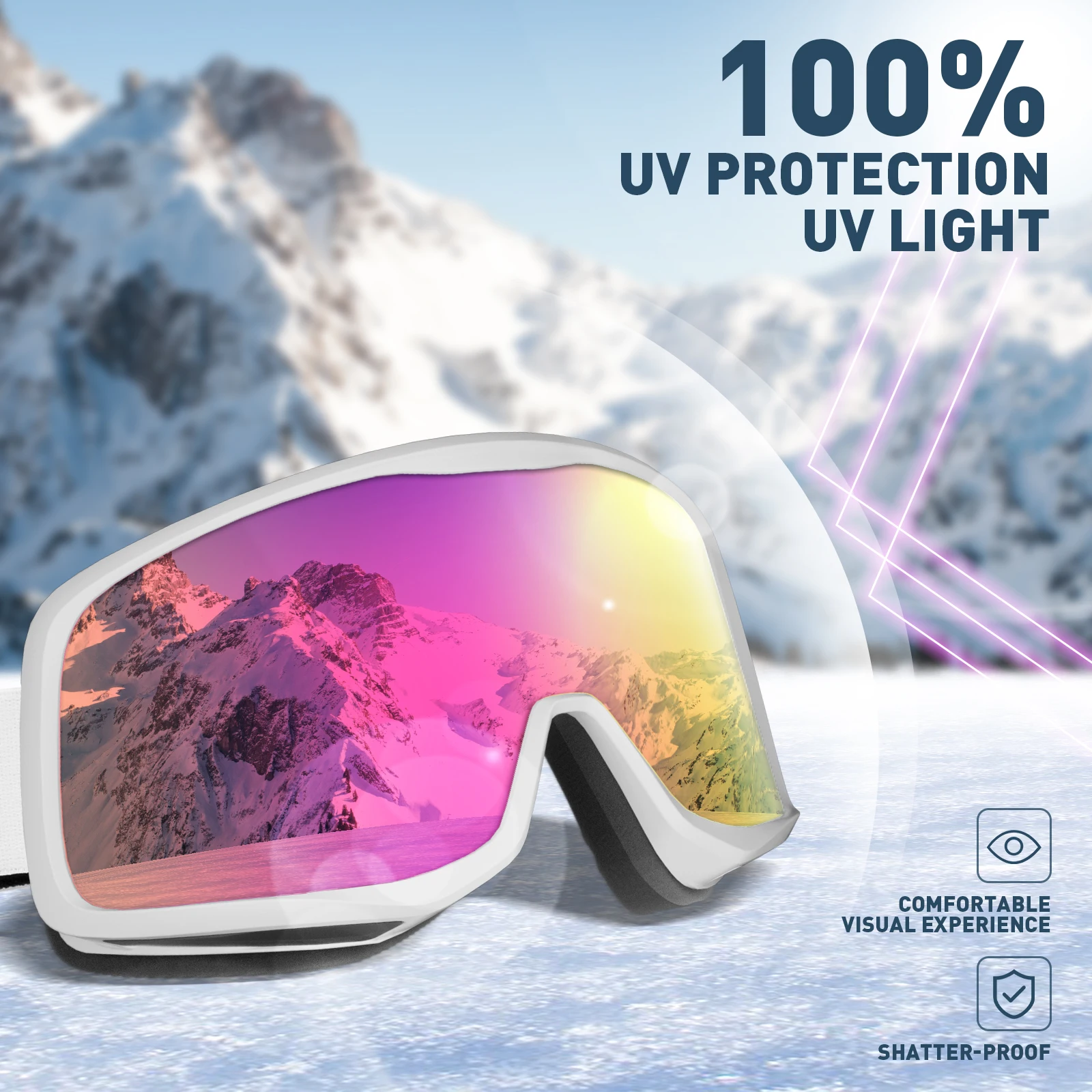 Kapvoe Ski Goggles Snow Glasses Men UV400 Anti-fog Skiing Eyewear Snowmobile Snowboard Outdoor Skiing Winter Sports Accessories