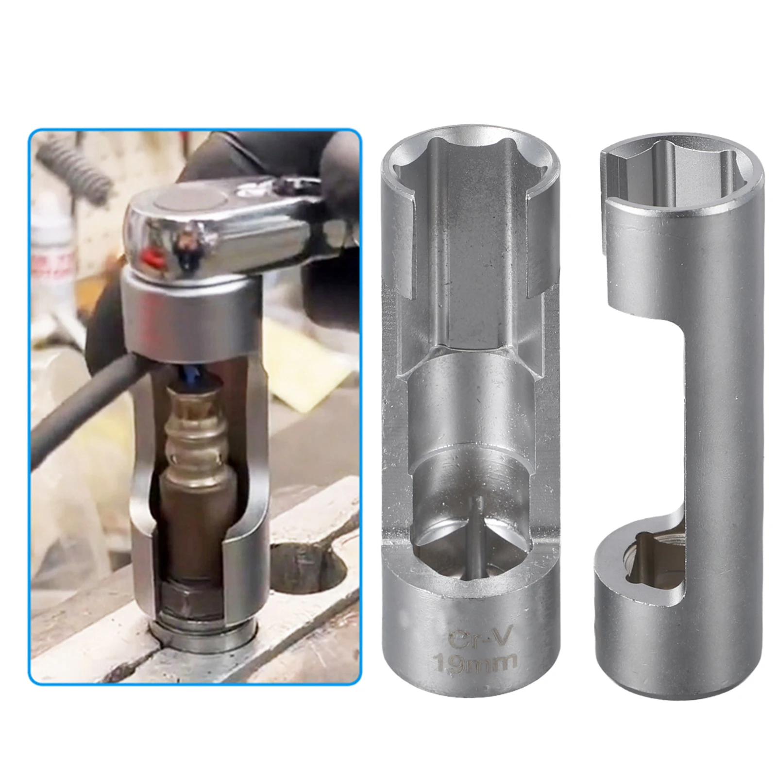 2pcs Diesel Fuel Injector Pipe Removal Wrench Set 17mm 19mm Hexagonal Opening Socket Tool For Nut Disassembly