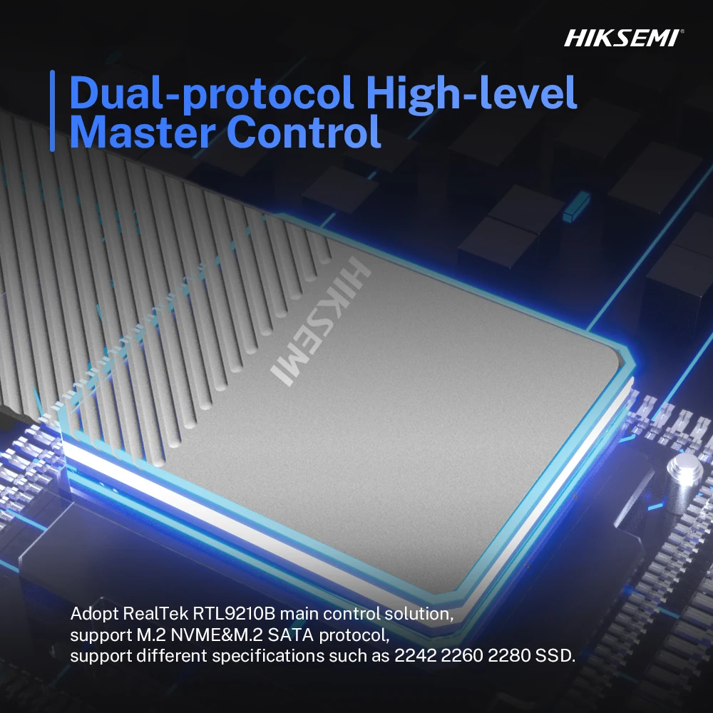 حاوية HIKSEMI RTL9210B M.2 NVMe SATA SSD - نقل سريع USB 3.2 بسرعة 10 جيجابت في الثانية، علبة تبديد الحرارة من الألومنيوم، تناسب 2280 SSD، متعددة