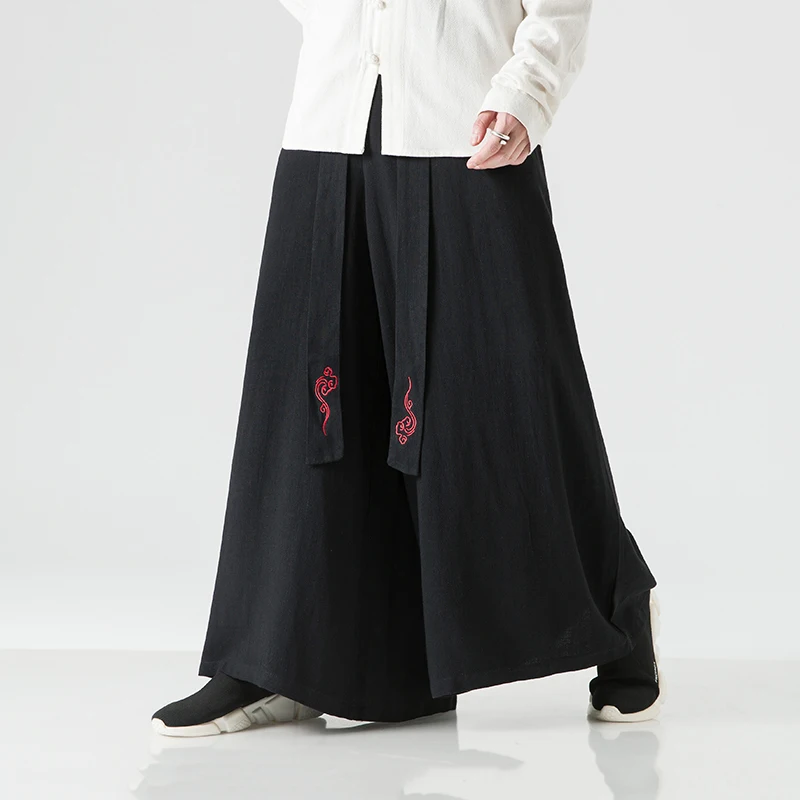 

Men Wide Leg Pants Japanese Kimono Retro Loose Trousers Man's Yukata Style Pants Linen Big Crotch Nepal Robe Pants Oversize Man