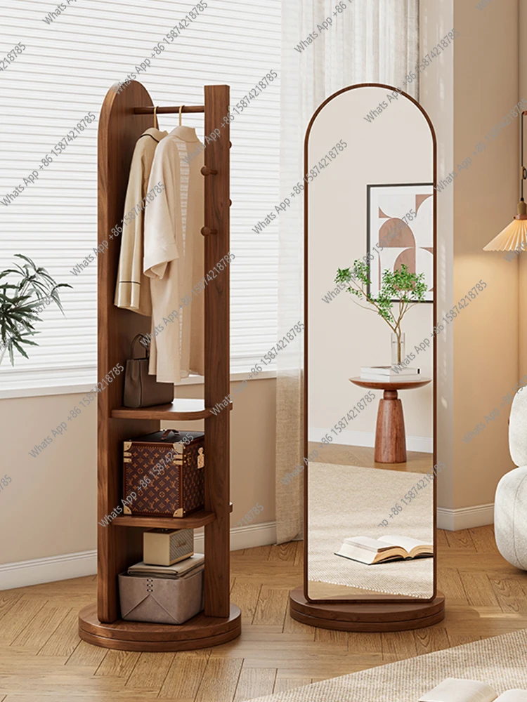 Full body mirror Rotating mirror Dressing full body floor mirror Movable with coat rack Integrated hanging hanger fitting