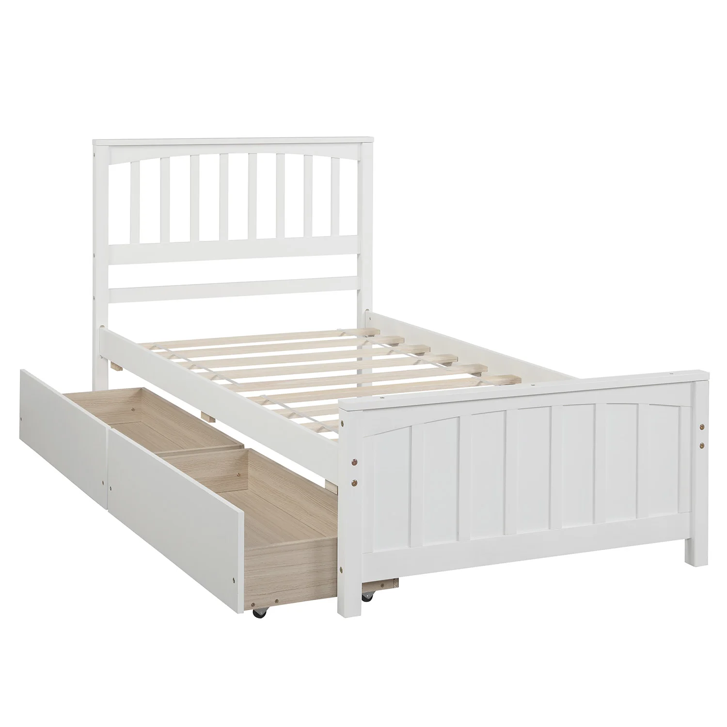 White Twin Platform Bed with Two Drawers, Space-Saving Storage  79.50x42x41.40 in.