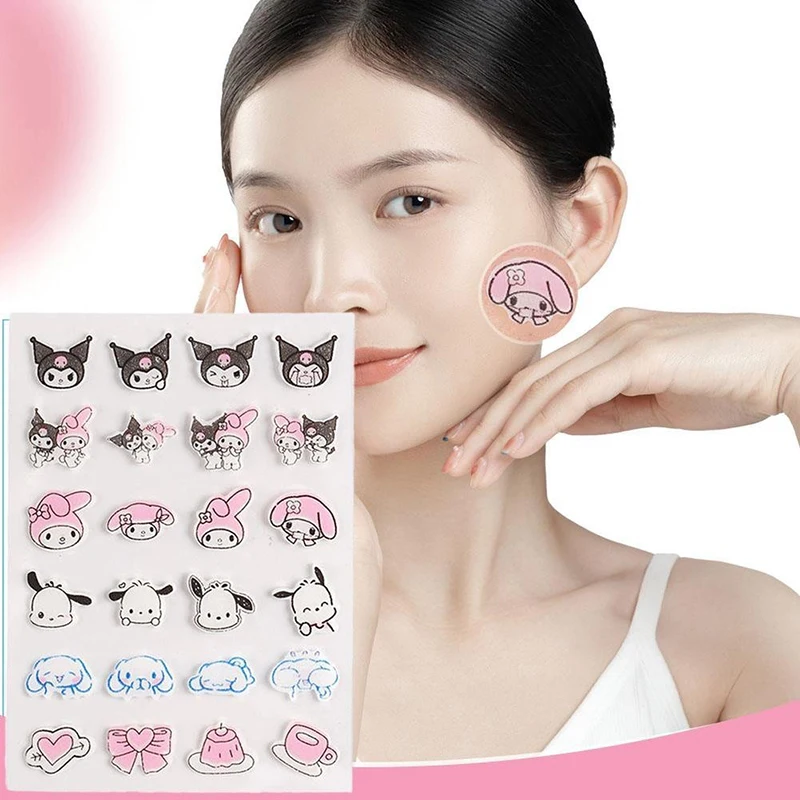 100Pcs/5Sheets Sanrio Cartoon Kuromi Acnes Care Patch Pimple Spots Gentle Breathable Soothing Invisible Facial Care Sticker﻿