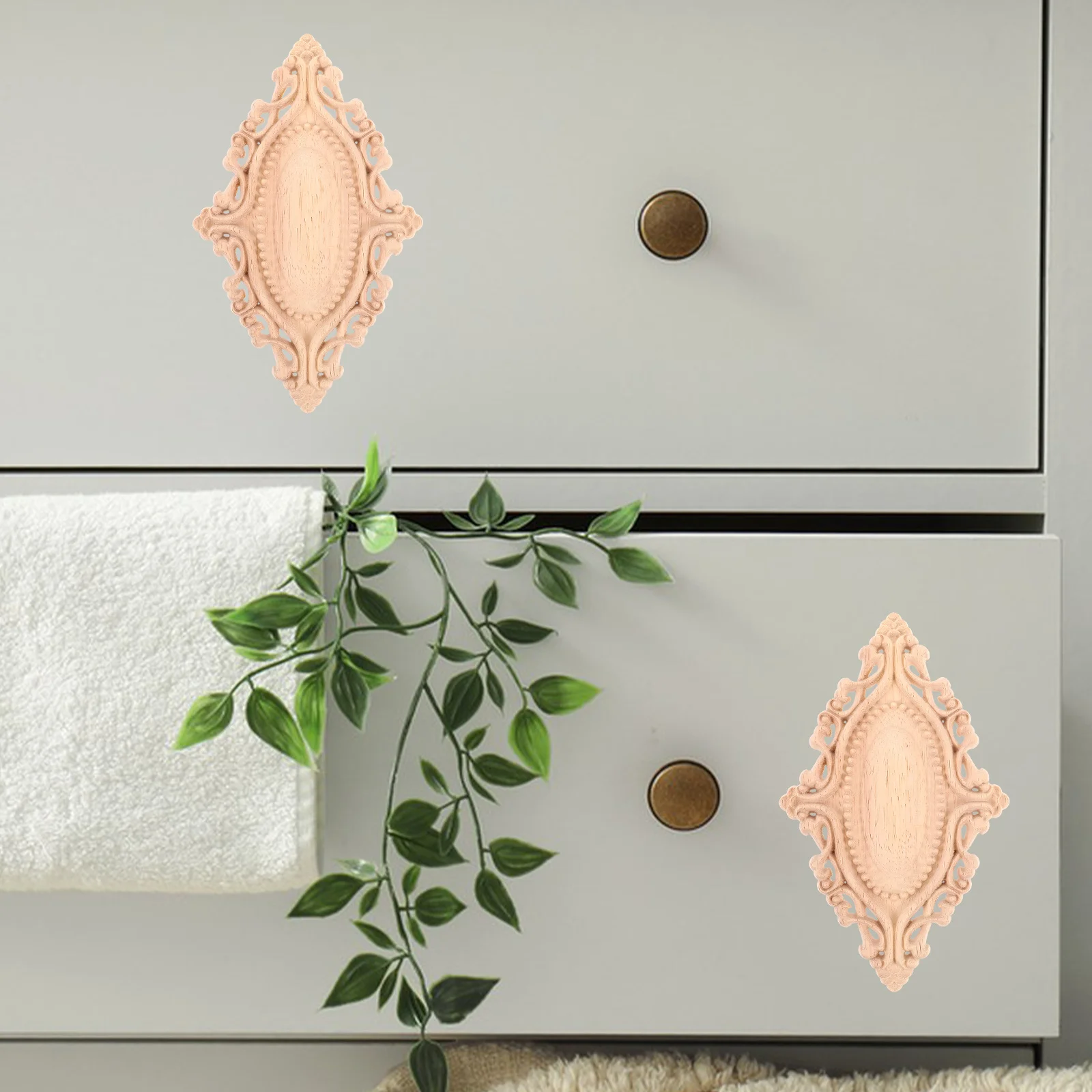 

European Style Carved Wood Applique Oval Decorative Onlay For Furniture Door Vintage Unfinished Wooden Embellishment