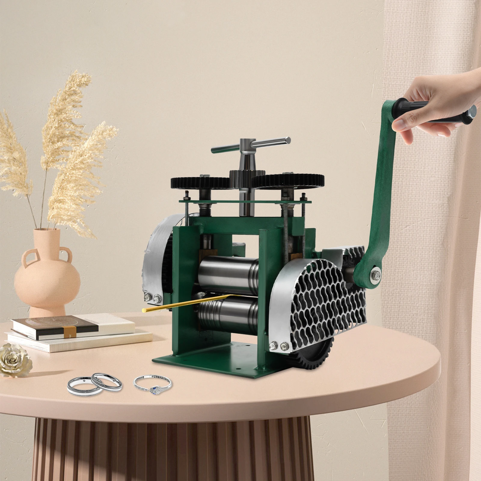 

Portable 3-in-1 Jewelry Rolling Mill Machine 2.4:1 Gear Ratio Adjustable Press Thickness Double-sided Gears for DIY Jewelry Work