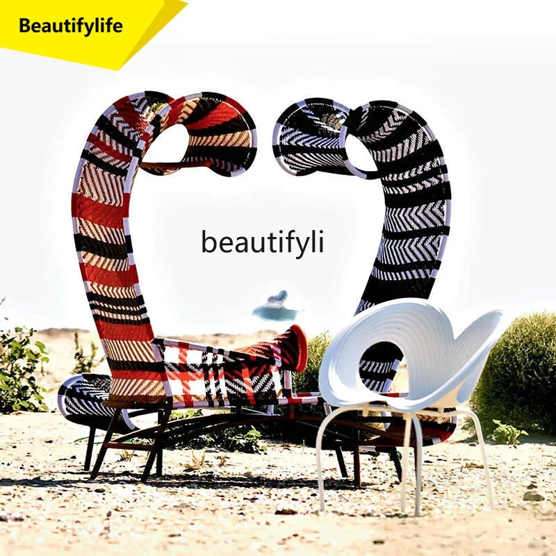 

K185 Outdoor Rattan Chair Courtyard Rattan Creative Armrest High Backrest Homestay Park Rattan Woven Chair