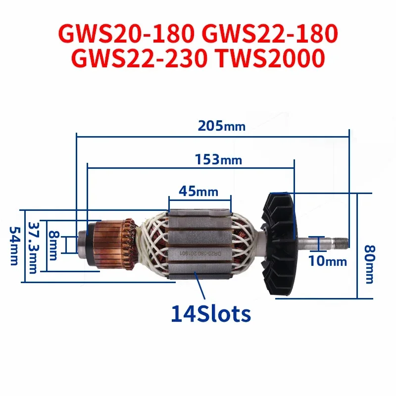Imagem -02 - Rotor Angle Grinder para Bosch Armadura Anchor Stator Bobina Peças de Reposição Gws20180 Gws20-180h Gws20230 Tws2000