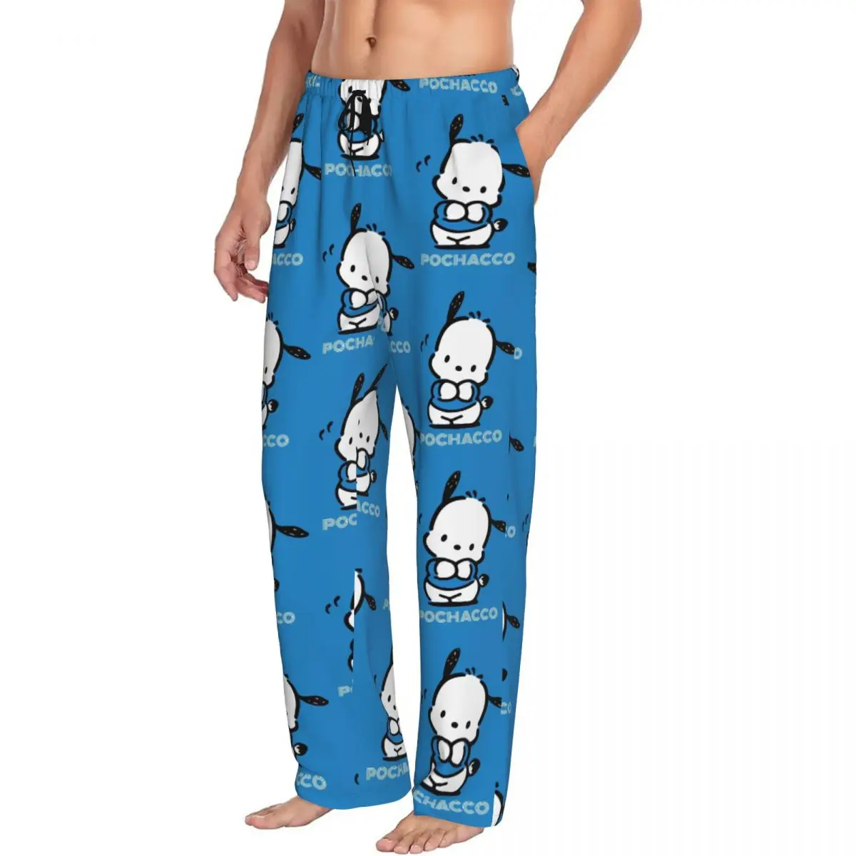 Pantalones de pijama con estampado de perro Pochacco Kawaii para hombre, ropa de dormir personalizada con bolsillos