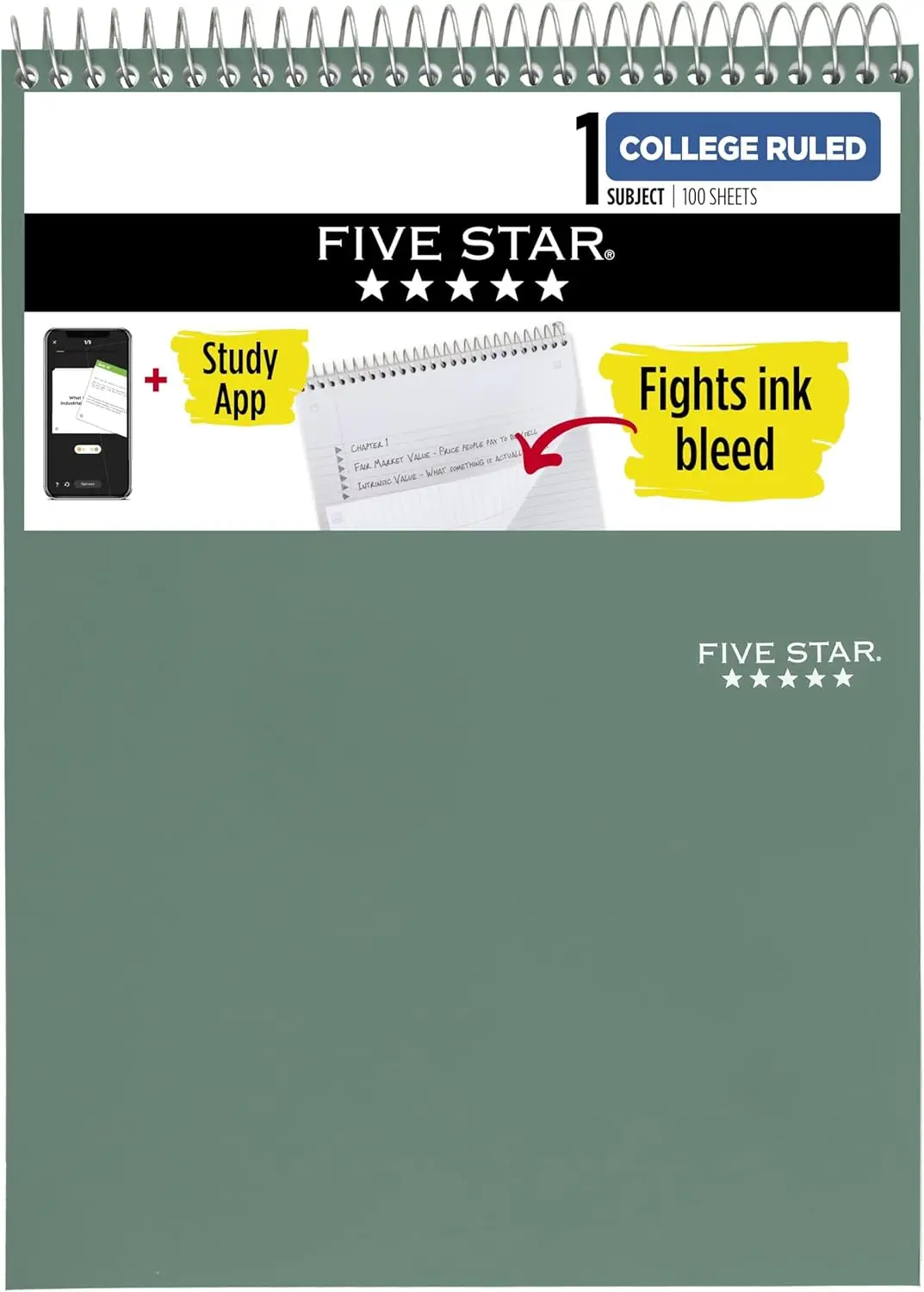 

Блокнот на спирали, линованный, 8,5x11 дюймов, 100 листов, устойчивый к выцветанию чернил, водонепроницаемая обложка цвета морского стекла