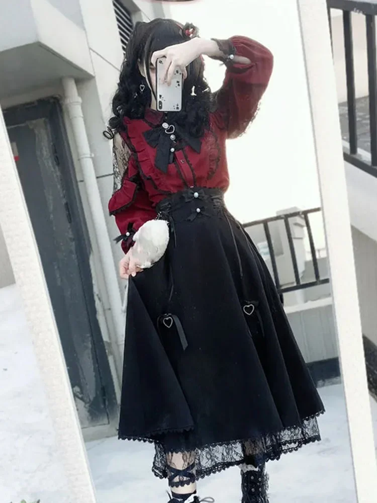 Kawaii Frauen Shirts Lolita Y2k Nette Japanischen Stil Bluse Elegante Langarm Süße Tops Casual Ästhetischen Hemd Camisas De Mujer