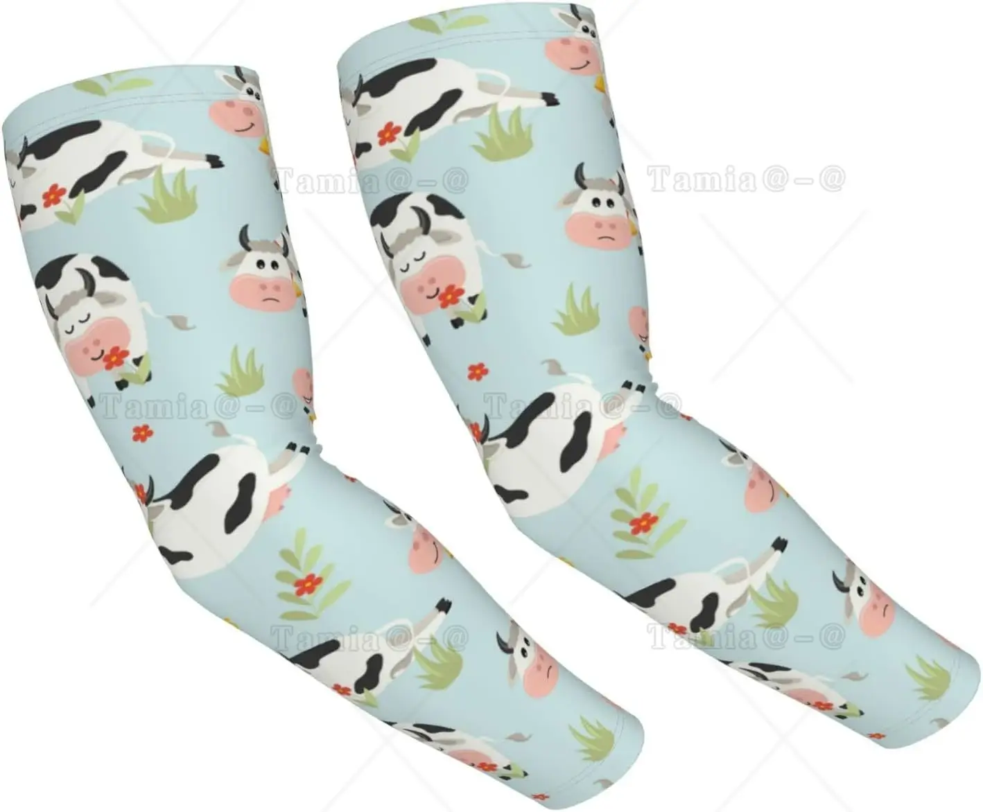 Cute Cows Print Arm Sleeves Cooling UV Sun Protection Sports Compression Sleeves for Men Women Golf Basketball Arm Sleeves