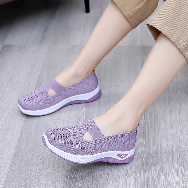 Summer women's plus size sandals knitted mesh breathable soft-soled shoes sports hiking middle-aged shoes