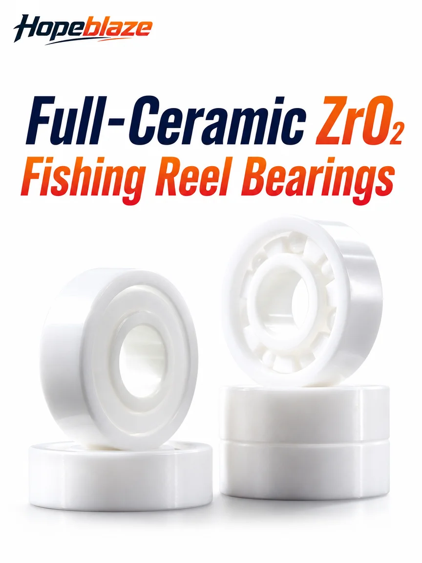 Hopeblaze ZrO₂ Full Ceramic Fishing Reel Bearing PTFE Cage Oil‑Free Saltwater Resist For Baitcasting Spinning Lure Fishing Mod