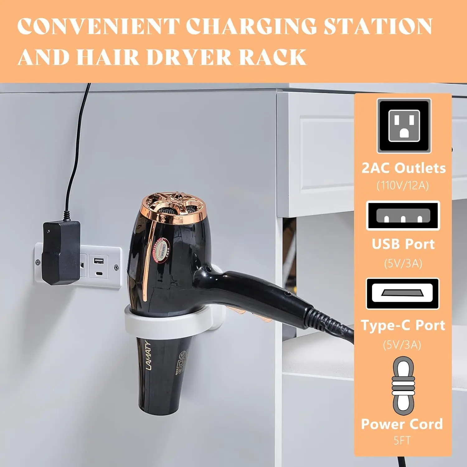 Makeup Vanity Table Set with Sliding & LED Lighted Mirror, Large Vanity with Charging Station, Visible Glass Desk,3 Lights Modes