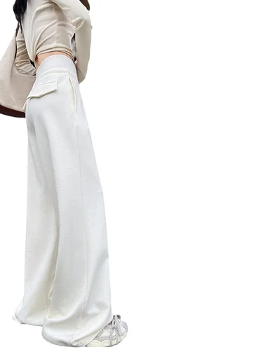 Imagen 2 del producto Pantalones deportivos grises de cintura alta para mujer, pantalones de pierna ancha, holgados, adelgazantes, pantalones de chándal americanos.