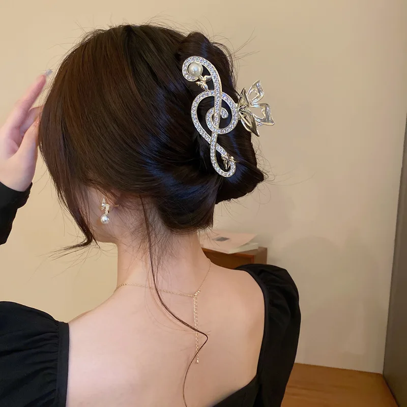 New Women Elegant Music Note Shape Hair Clips Luxury  Rhinestone Decor Ponytail Claw Clip ACCESSORI FOR GIRL Heawear accessory