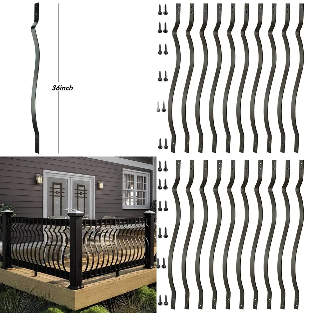36 درابزين من الحديد عالي التحمل، 26 عبوة مع براغي، مغزل معدني للسلالم والشرفات الخارجية
