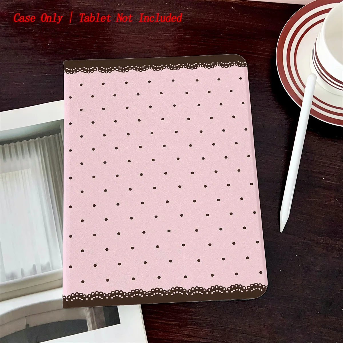 

Pink Polka-Dot Overlapping Hearts Printed iPad Case - Book Style with Pen Slot, Auto Sleep/Wake, Simple Fresh Design
