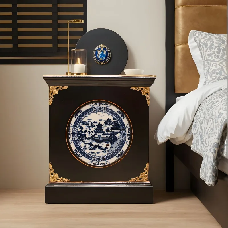 

HX3 retro style, blue and white hand-painted pier, vase flower stand, wooden bottom living room, entrance ornament