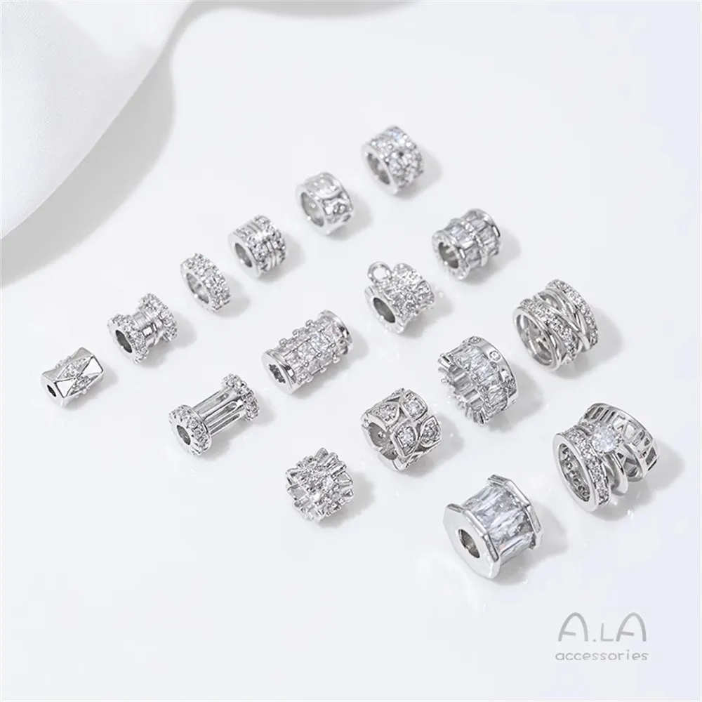 

Copper White Gold-plated Zircon-inlaid Beaded Bucket Bead Lutong Pendant Diy Hand-made Jewelry Beaded Accessories