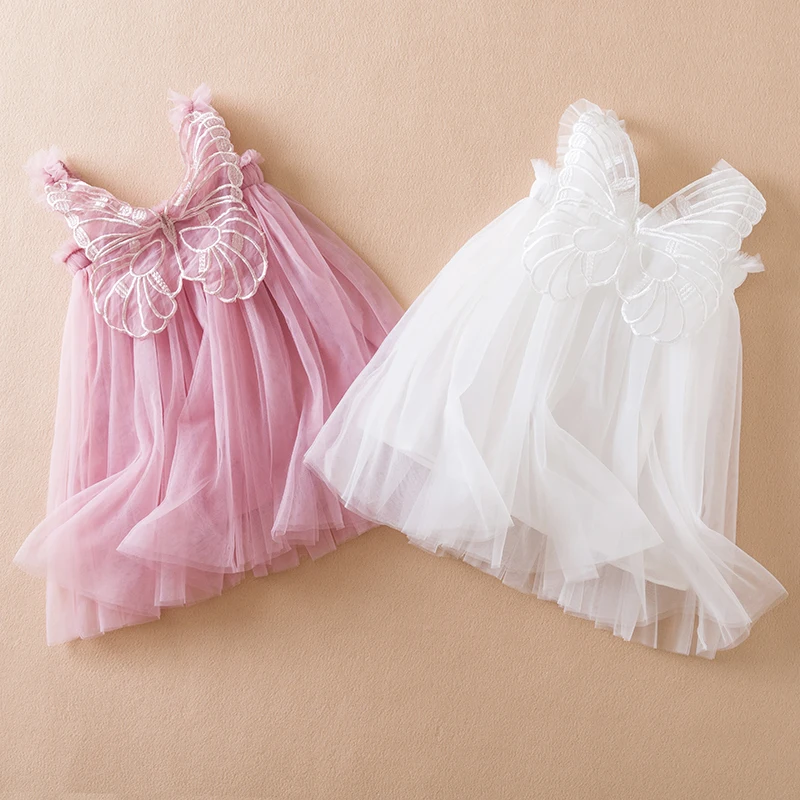 Baby Summer Dresses for Girls Fashion Toddler Kids Clothes Sling Beach Princess Dress with Butterfly Wings Birthday Party Outfit