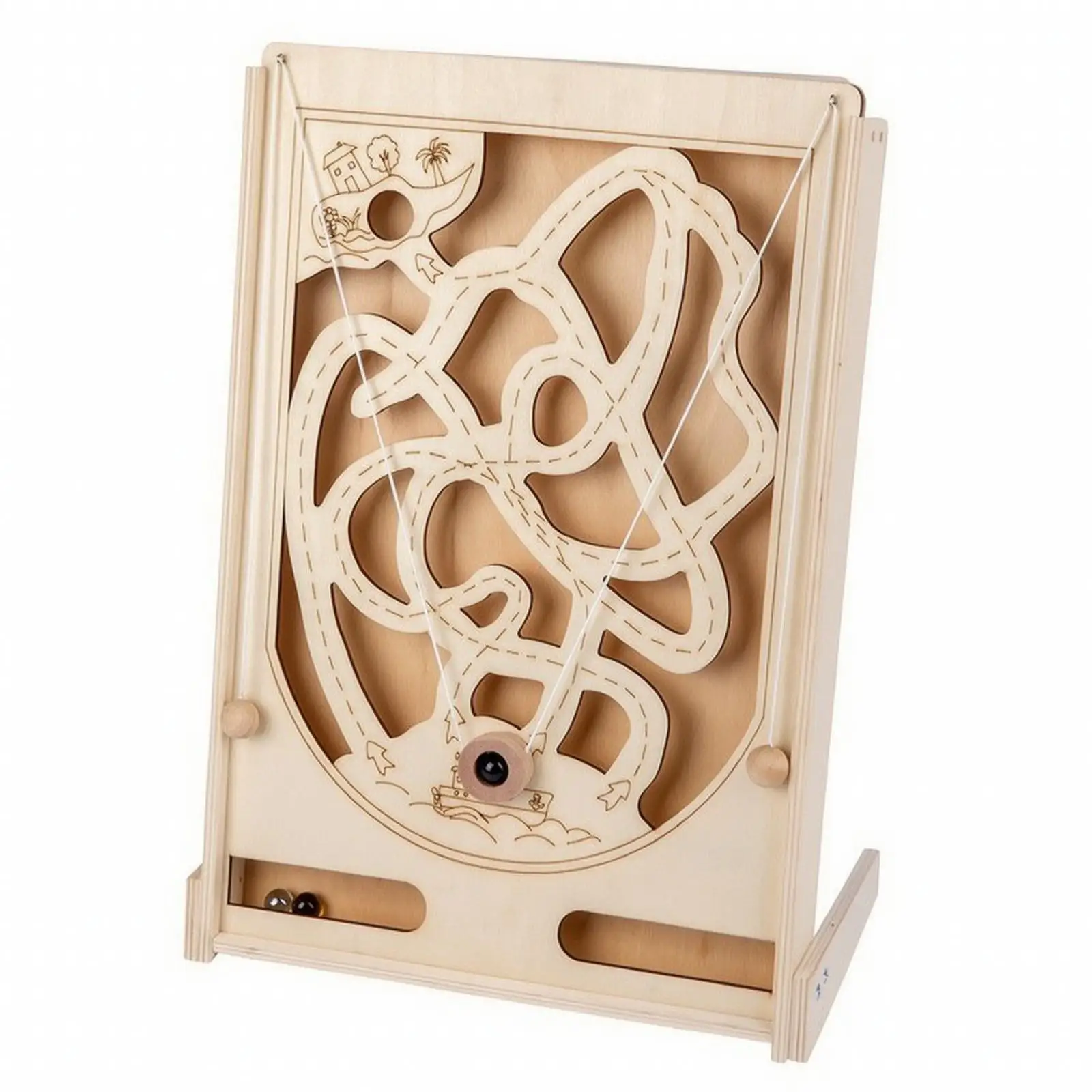 Kids Wooden Marble Maze Balance Game Pirate Themed Board Toy for Patience Coordination Development Classroom Home Use