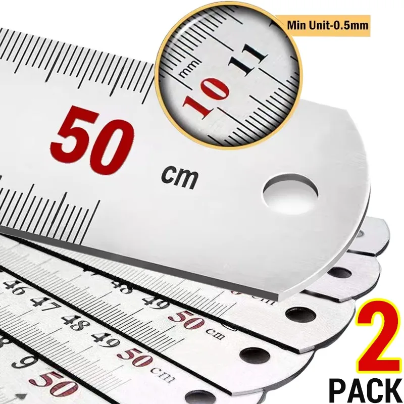 Stainless Steel Ruler 50cm Metal Straight Ruler Stationery Drafting Supplies Hand Precision Double Sided Measuring Drawing Tool