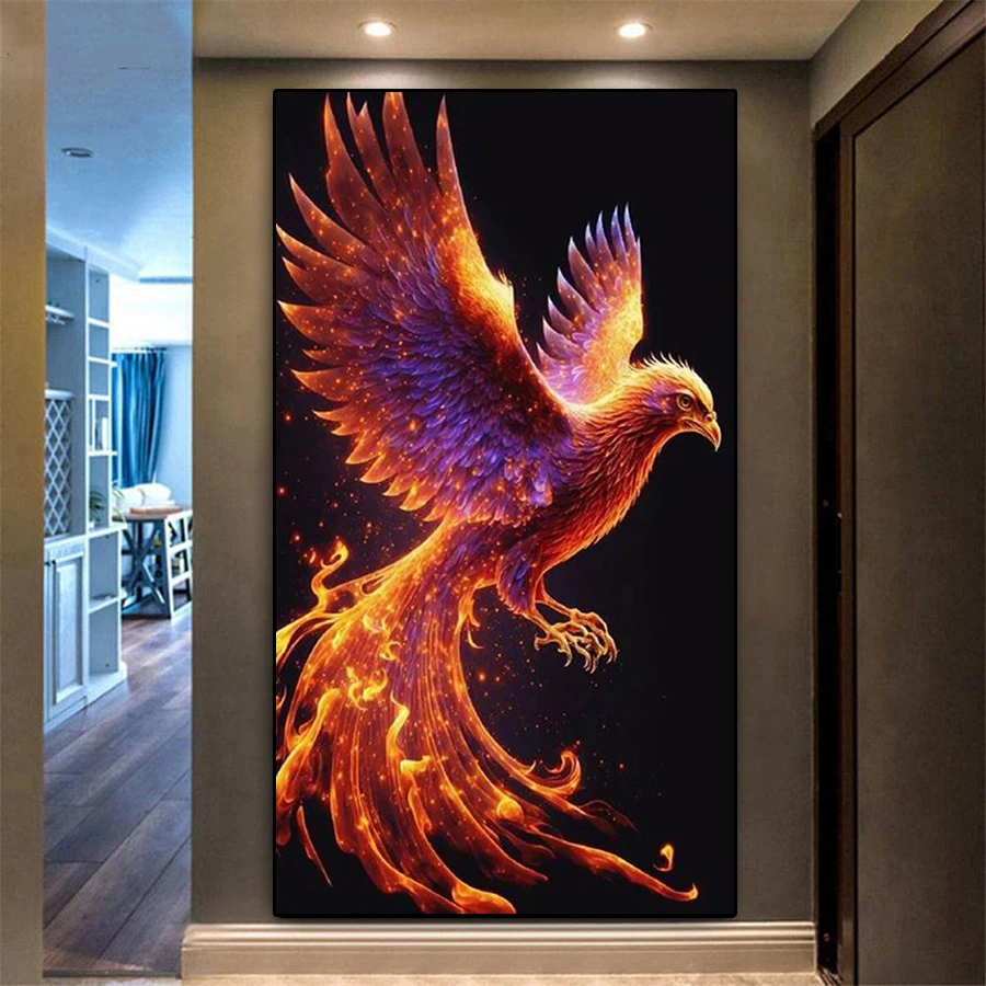 Fullcang Diy Big Size Animal Bird Diamond Painting New Flame Eagle Full Mosaic Embroidery Phoenix Jewelry Cross Stitch Picture