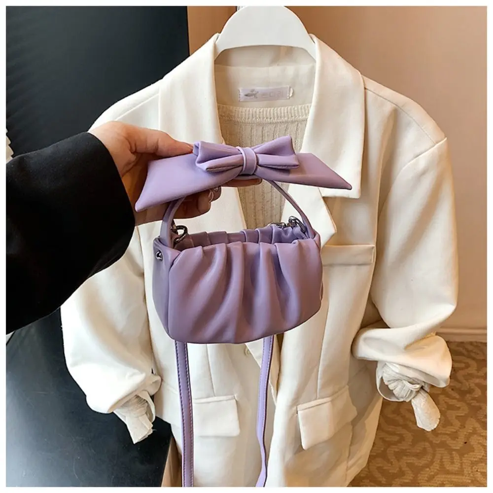

Personalized Solid Color Bow Crossbody Bag Cute PU Leather Pleated Cloud Shoulder Bag Korean Style Bowknot Women Handbag Ladies