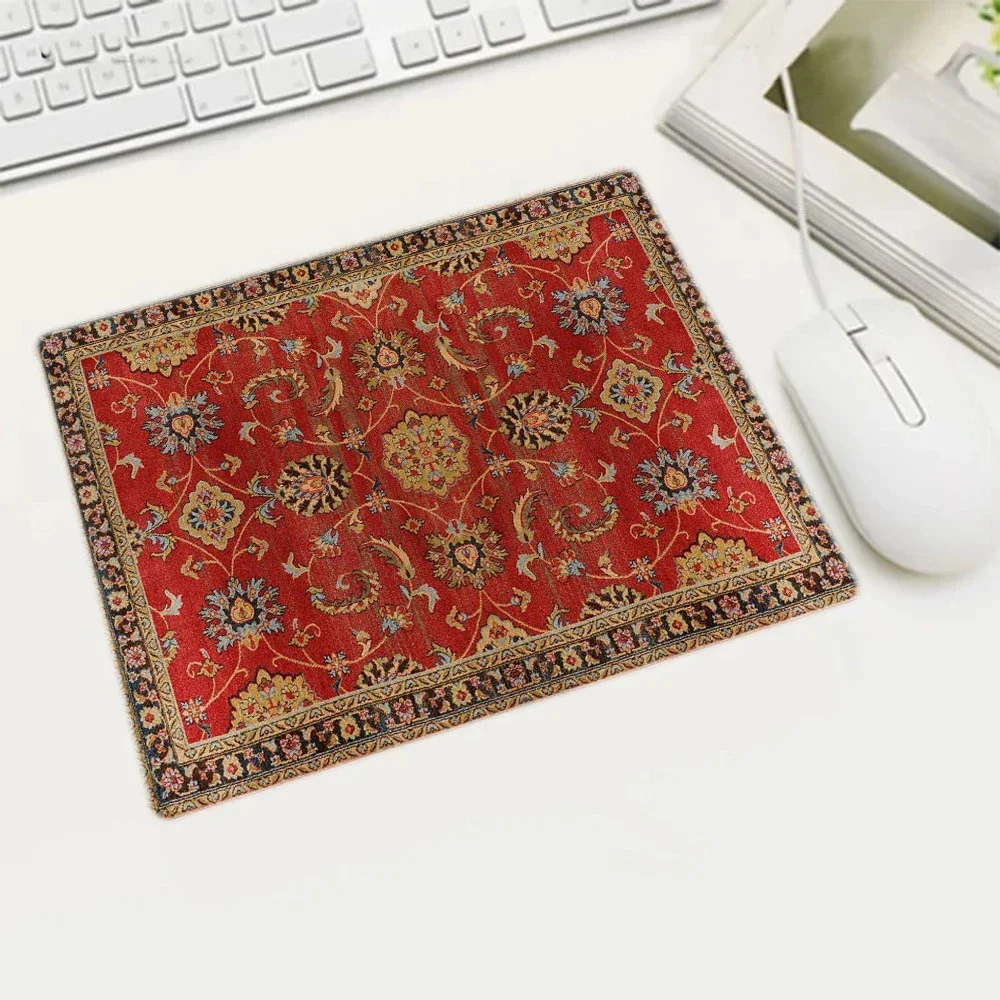 Persian Woven Rug Mat Mini Mousepad Retro Style Carpet  Pattern Cup Laptop PC Mouse Pad With Fring Home Office Table  Anti-slip