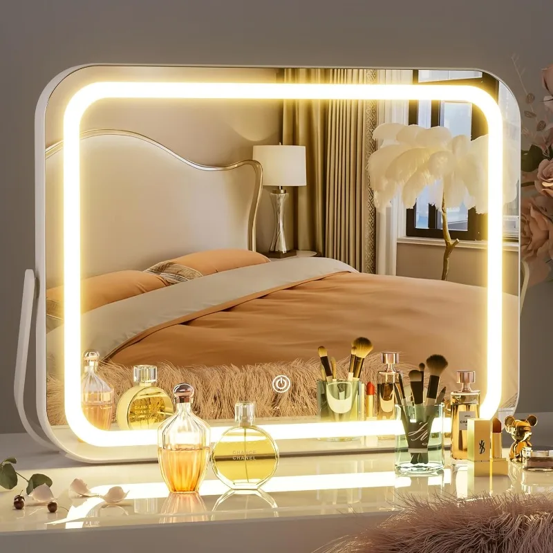 

Vanity Mirror with Lights, 14" x 11" LED Makeup Mirror, 3 Modes Light,Smart Touch Control Dimmable, 360°Rotation, Modern White