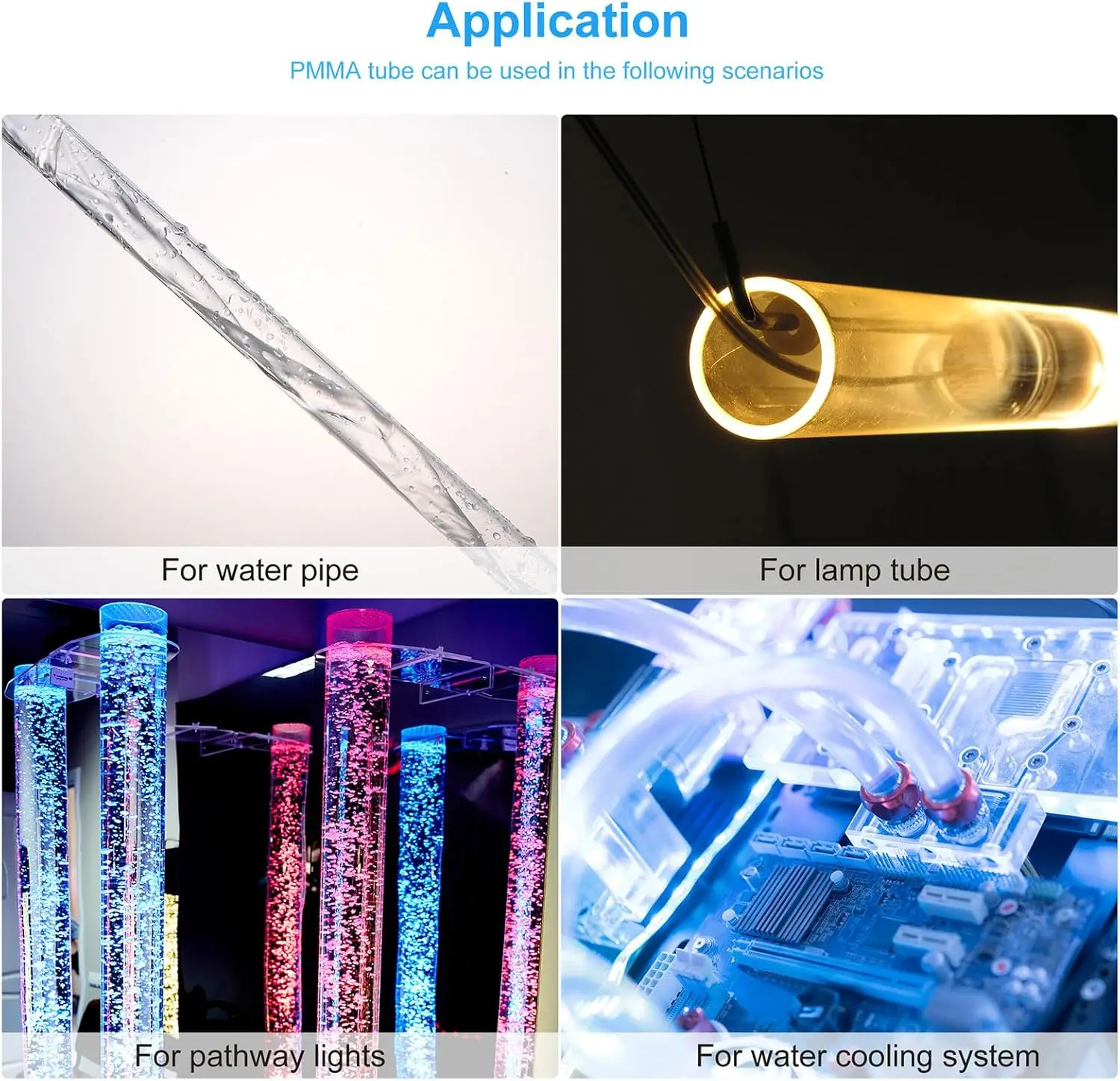 Naxilai 2 pezzi tubo acrilico trasparente tubo rotondo rigido 10 mm (3/8") ID 14 mm (0,55") diametro esterno per lampade e lanterne, sistema di raffreddamento ad acqua