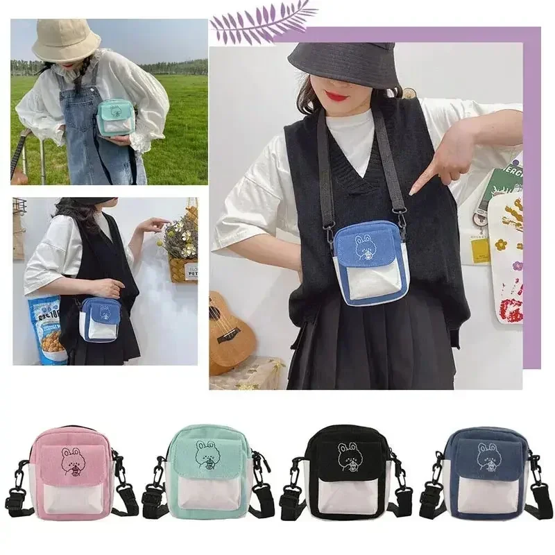 Crossbody Bag Mini Funny Bunny Canvas Shoulder Messenger Bag Women Cartoon Rabbit Print Fashion Colors Messenger Bag for Girls