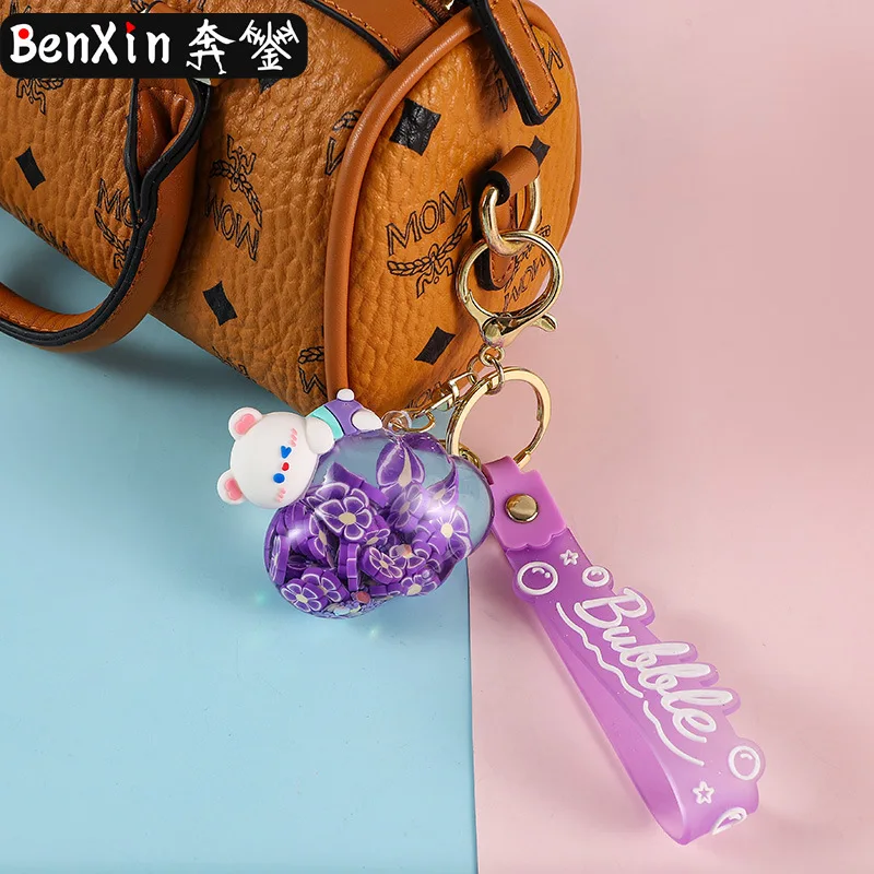 2025年ミンソ新作オイル入りクラウドベア、サンドボトル、キーホルダー、車用ペンダント、キーホルダー、スクールバッグペンダント