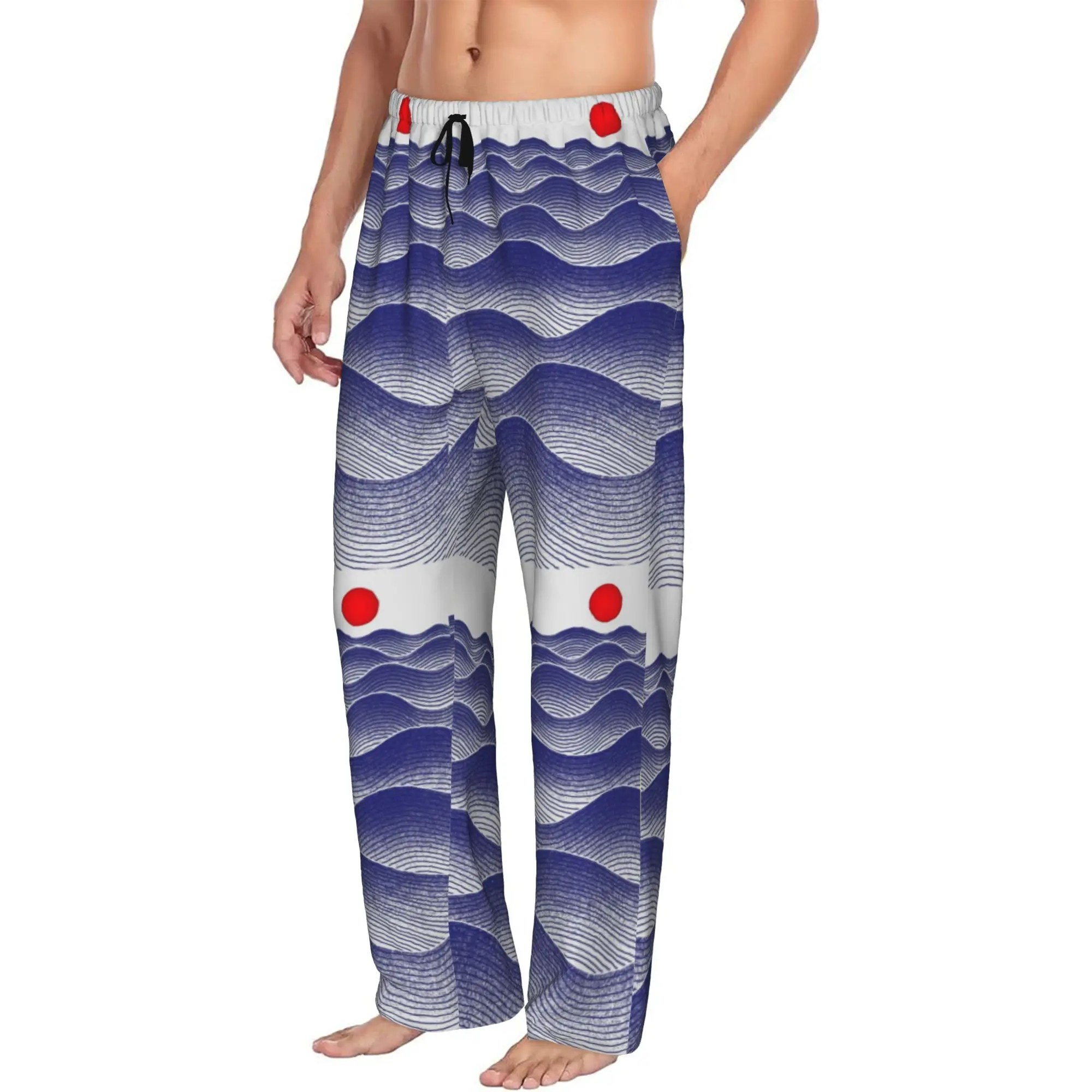 Custom Print Men's The Great Wave Off Kanagawa Pajama Pants  Sleepwear Sleep Lounge Bottoms with Pockets