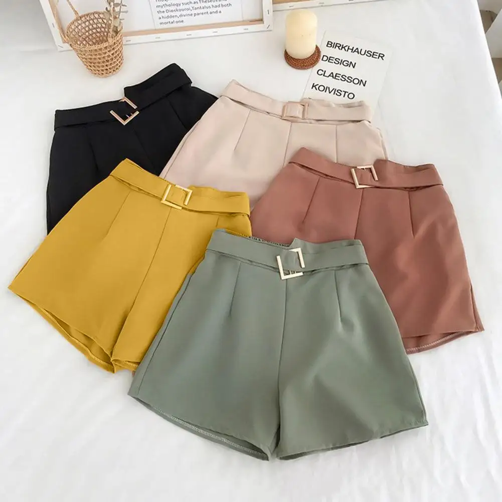 

Casual Women's Shorts A-line High Waist Short Chic Office Lady Shorts With Belted Vintage Female Trousers Spring Summer