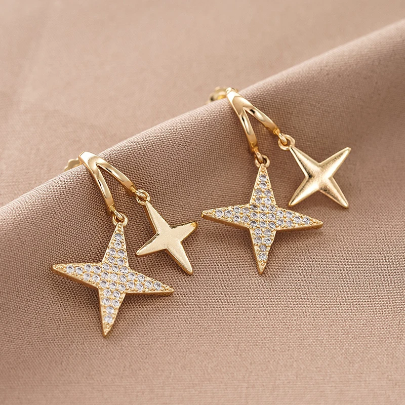 Huitan Star Fresh Style Damen-Ohrringe mit eingelegtem, hellem CZ, modisch, für Hochzeit, Party, vielseitig, für den Alltag, Accessoires, Schmuck, Geschenk