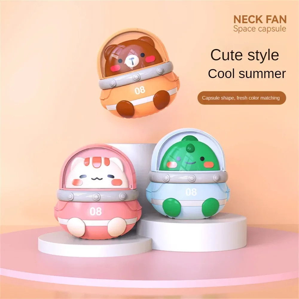 

Hanging Neck Fan Comfortable Usb Leafless Soft Rubber Lanyard Plug And Charge Space Capsule Shape Household Appliances Small Fan