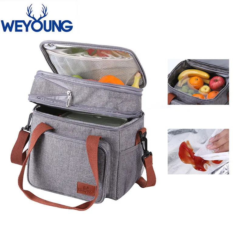 Double Deck Lunch Bag Insulated Bento Lunch Bags Women Men Portable Tote Leakproof Soft Food Cooler Bags for Work Travel Picnic