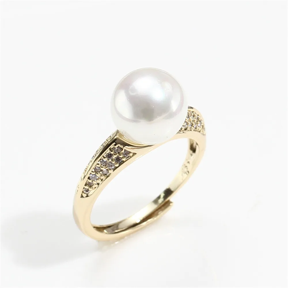 Gold Plated Real Craftsmanship Pearl Micro-set Zircon Ring Opening DIY Handmade Accessories Wholesale Fit 8-9mm