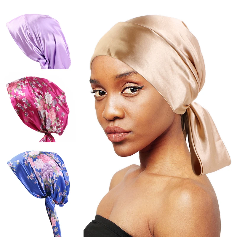 

New Women Muslim Print Hijab Turban Hat Soft Satin Head Scarf Sleeping Cap Pre-tie Headwrap Bonnet Headcover Hair Loss Chemo Cap