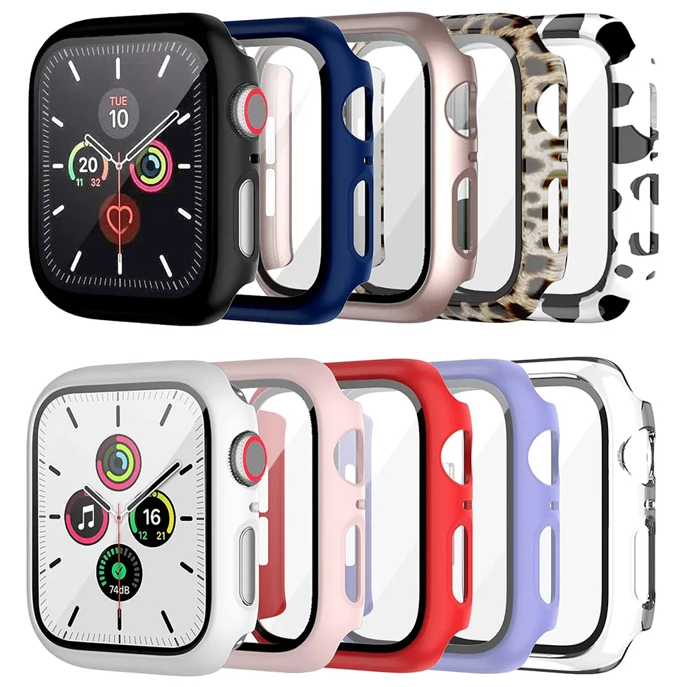 Vetro + Custodia per Apple Watch 7 8 9 45mm 41mm 44mm 40mm 42mm 38mm Protezione schermo PC Cover protettiva per iwatch serie 6 SE 5 4 3