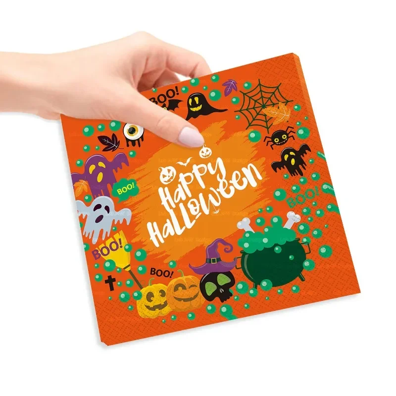 20pcs 33cm Halloween Party Supplies Witch Pumpkin Spooky Elements Full of Disposable Napkins Butterfly Bone Bart Paper
